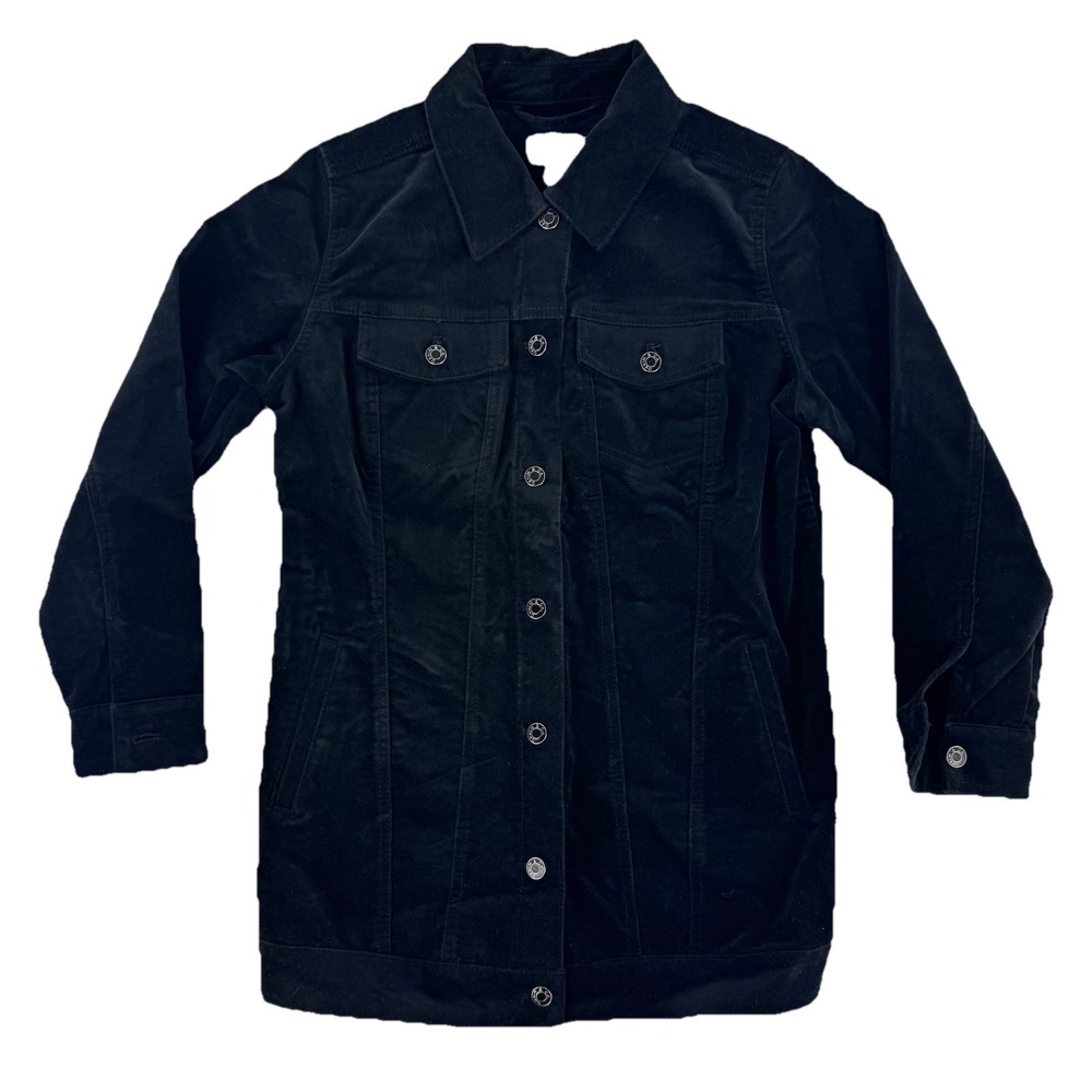 Denim & Co Stretch Velveteen Regular‎ Long Jacket Small Black